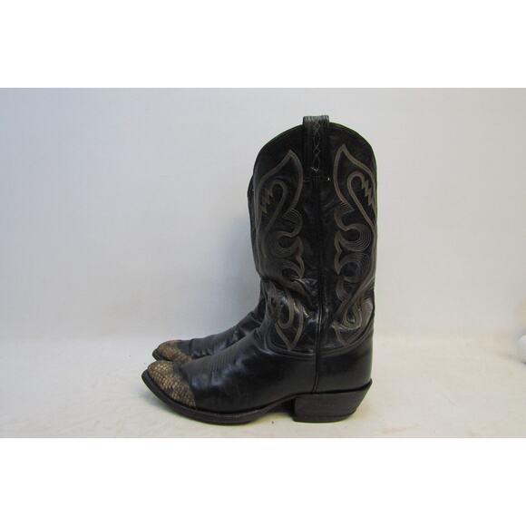 TONY LAMA Gold Label Mens Size 10.5 D Black Leather Snake Cap Toe Cowboy Boots - Picture 1 of 11